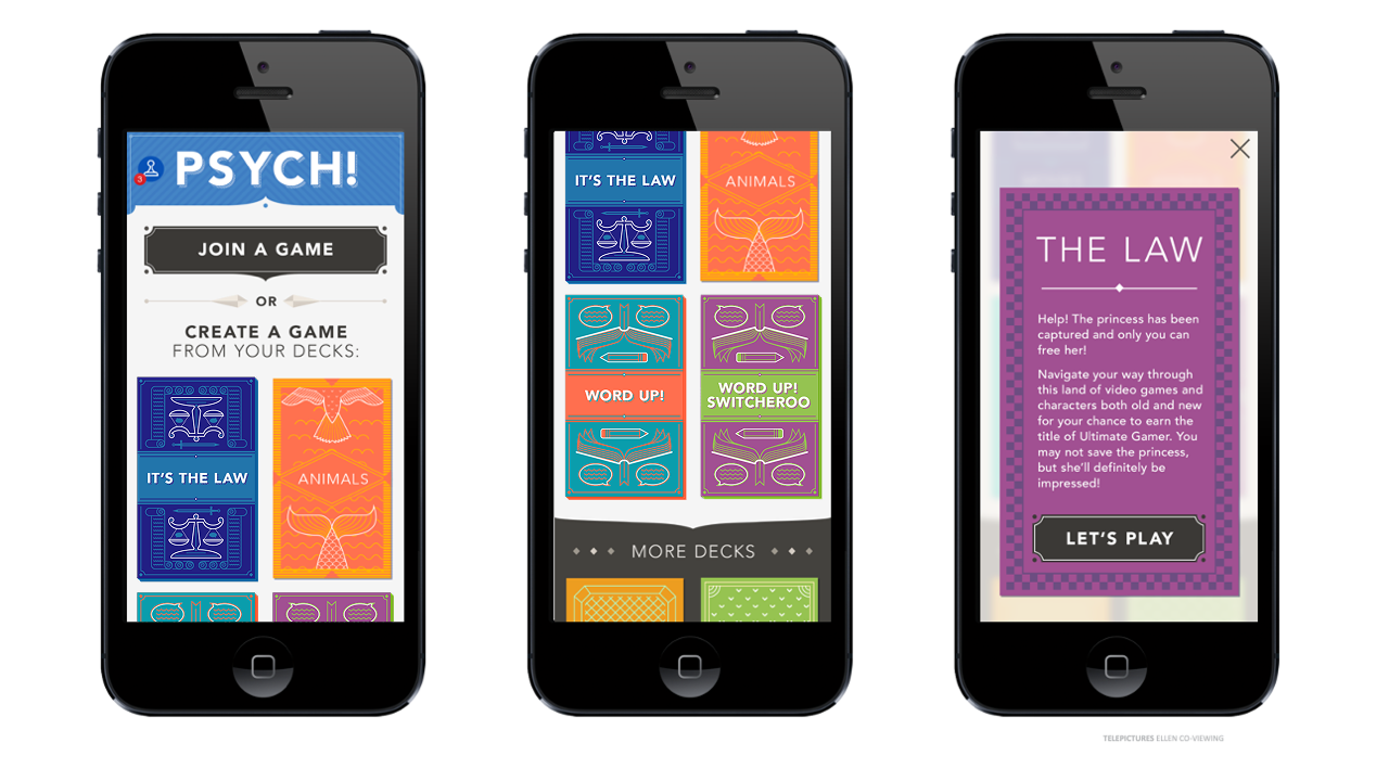 Deck Selection — Trivia used in the game are grouped by "decks", each with their own topic. The app came with 2 free decks and additional decks could be purchased in app for $.99